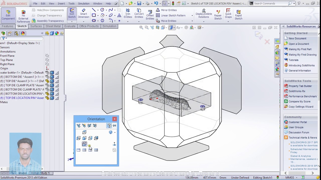 Water bottle mold making in solidworks part 1