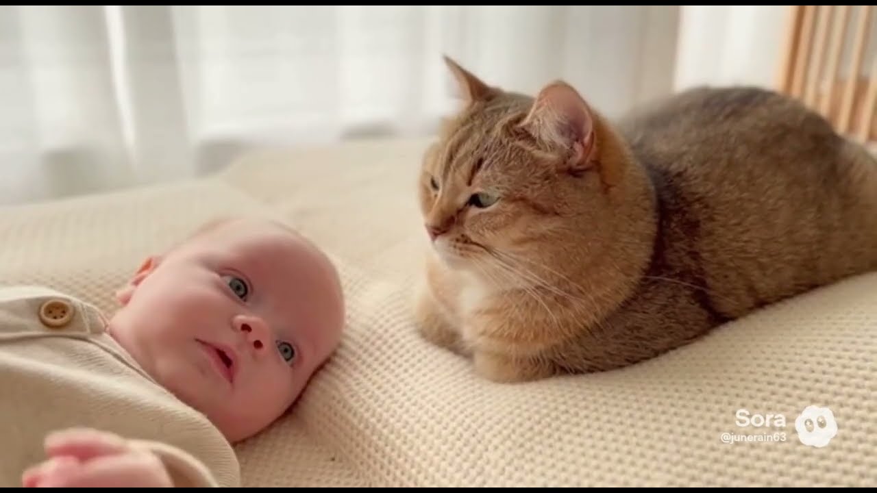 赤ちゃんと猫の、静かな午後