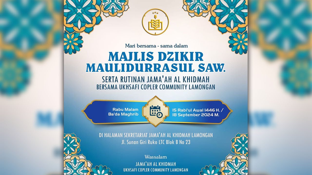 Live Streaming Majlis Dzikir Maulidurrasul SAW Serta Rutinan Ukhsafi Copler Comunity Lamongan 2024
