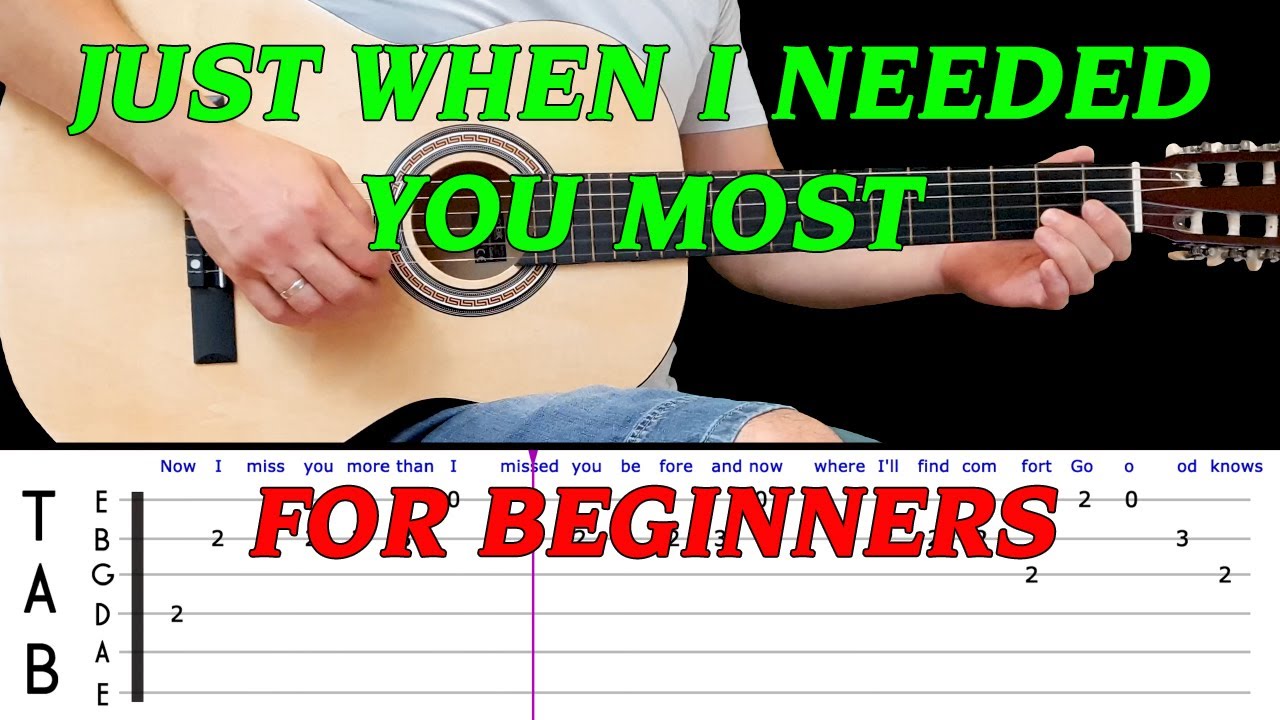 JUST WHEN I NEEDED YOU MOST | Easy guitar melody lesson for BEGINNERS (with tabs) - Randy VanWarmer