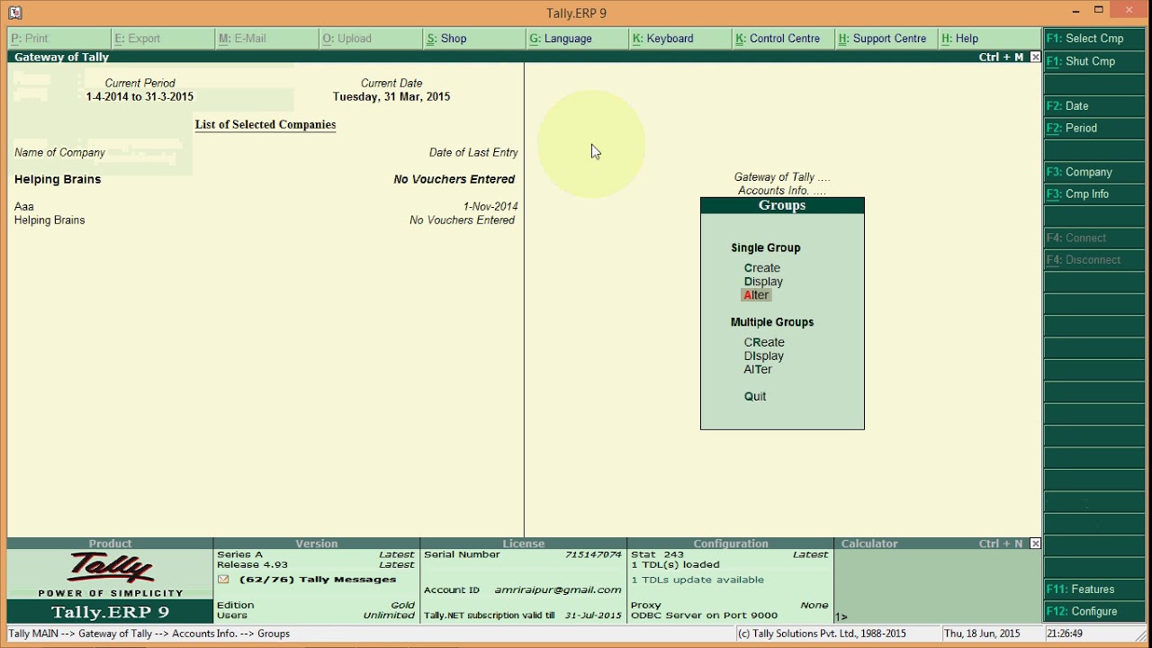 Groups in Tally.ERP 9