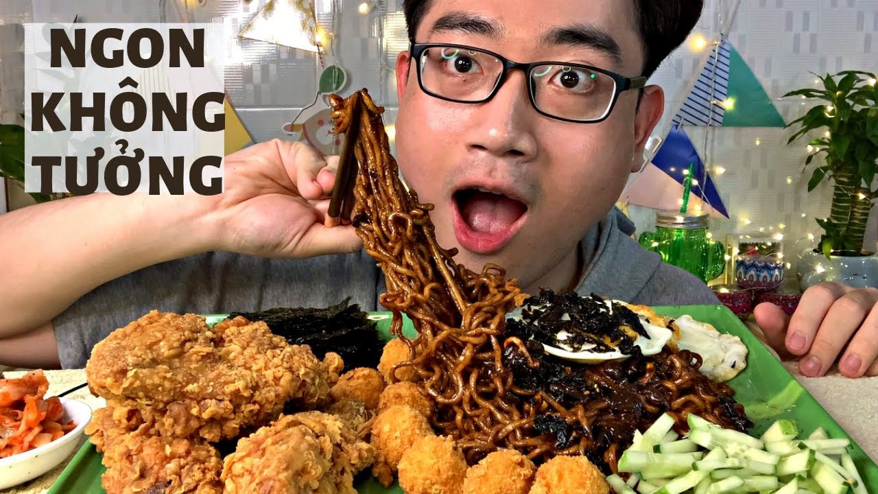 Ngon Không Tưởng Mâm Mì Tương Đen Hàn Quốc JJAJANGMEN Ăn Cùng Gà Rán KFC Và Phô Mai Viên + Kimchi