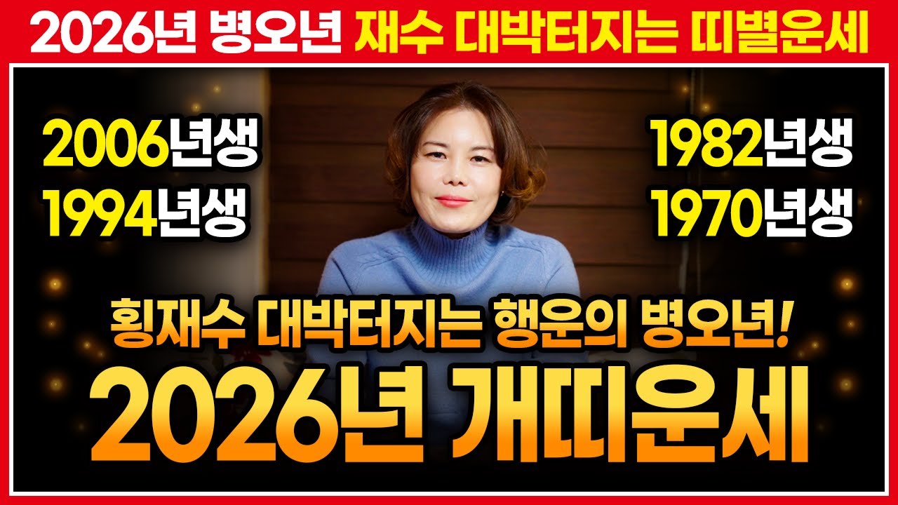 미리보는 2026년 운수좋은 대박 개띠운세｜병오년 06년생,94년생,82년생,70년생 개띠에게 쏟아질 행운은?!
