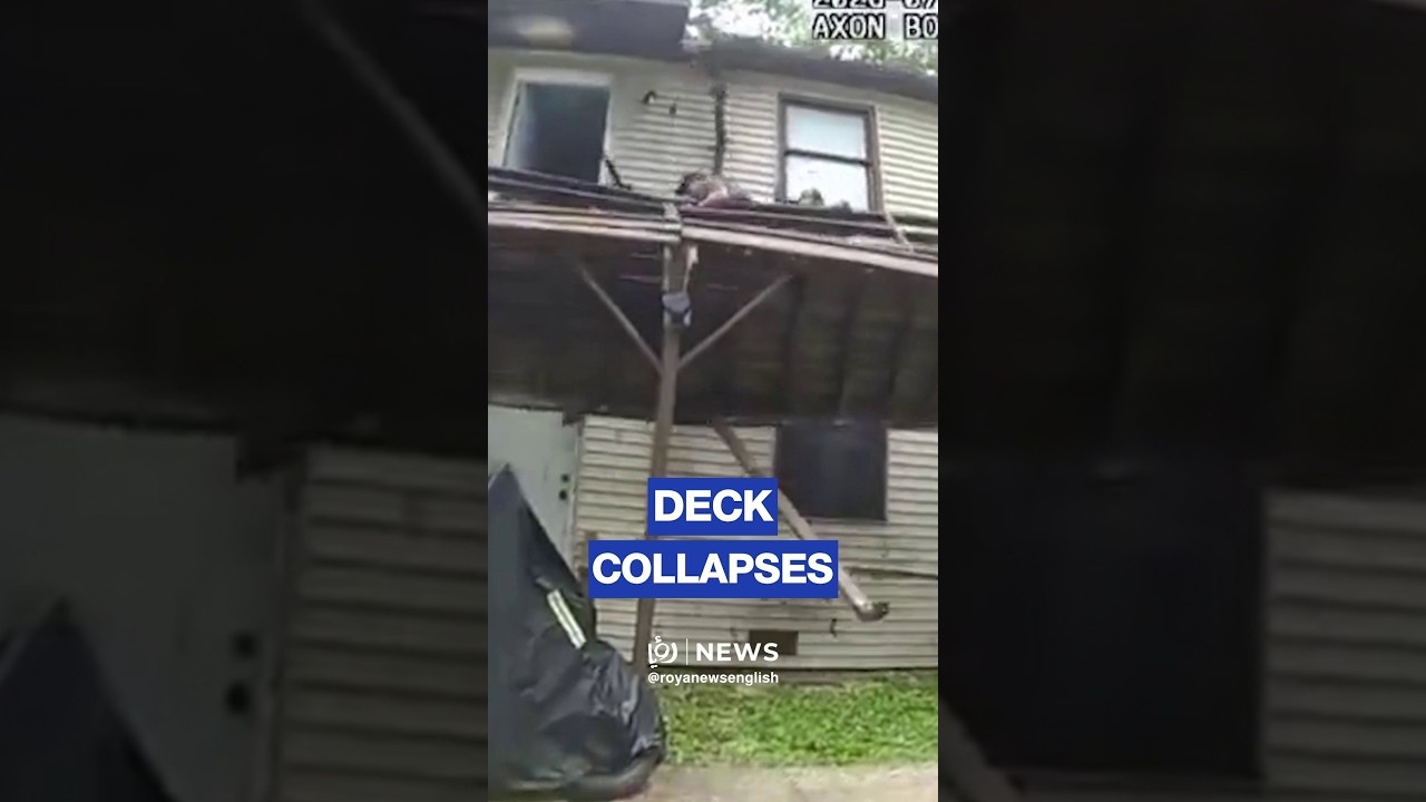 Body cam footage of deck collapsing injuring multiple officers in Missouri, US