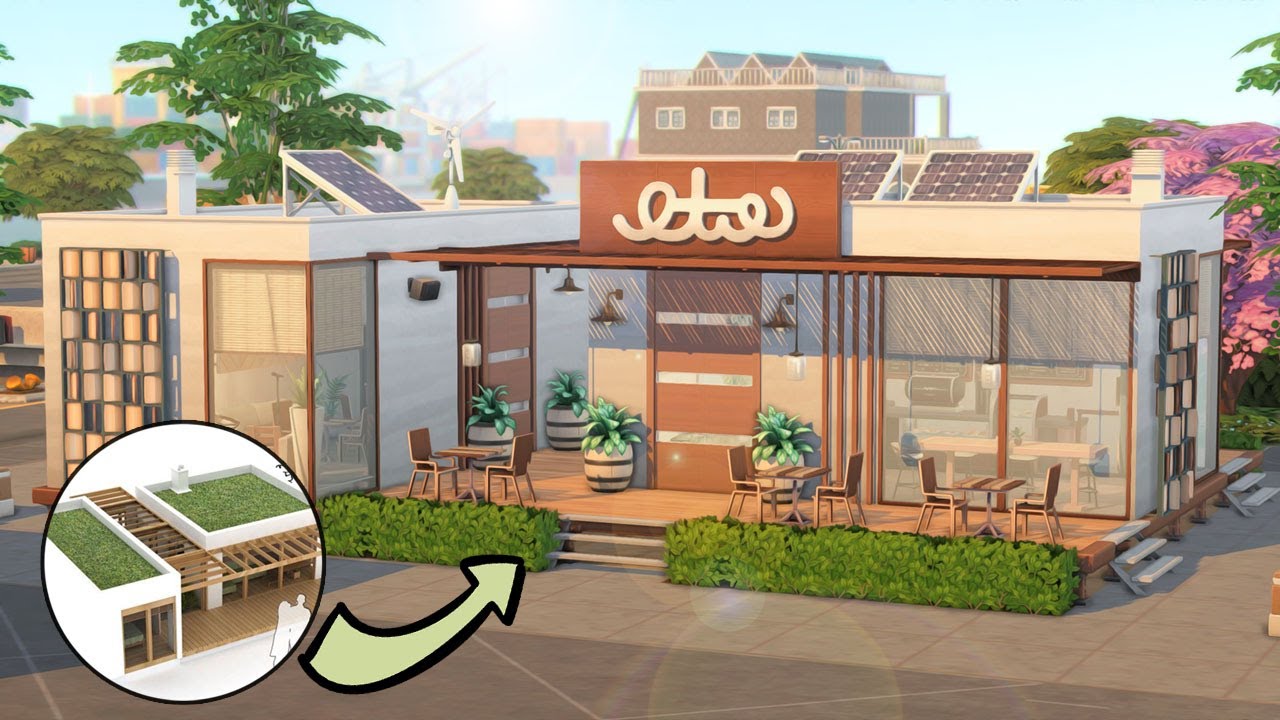 A super sleek ECO CAFE 🌿☕...(Sims 4 Speed Build)