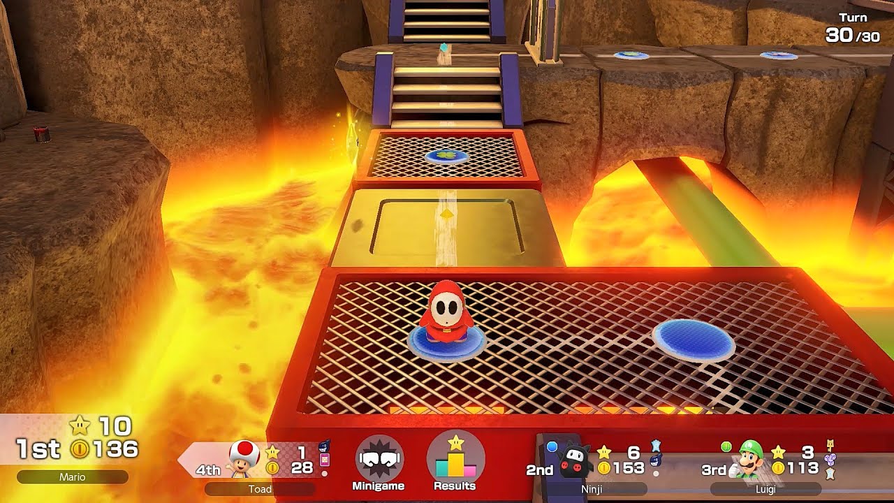 Super Mario Party Jamboree #320 King Bowser's Keep Shy Guy vs Luigi vs Ninji vs Toad