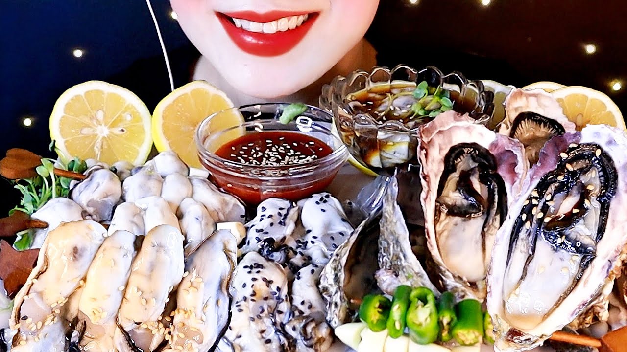 ASMR RAW OYSTER SEAFOOD MUKBANG 🌝 오동통 굴, 굴 초회, 석화 리얼사운드 먹방 Mukbang Eating show