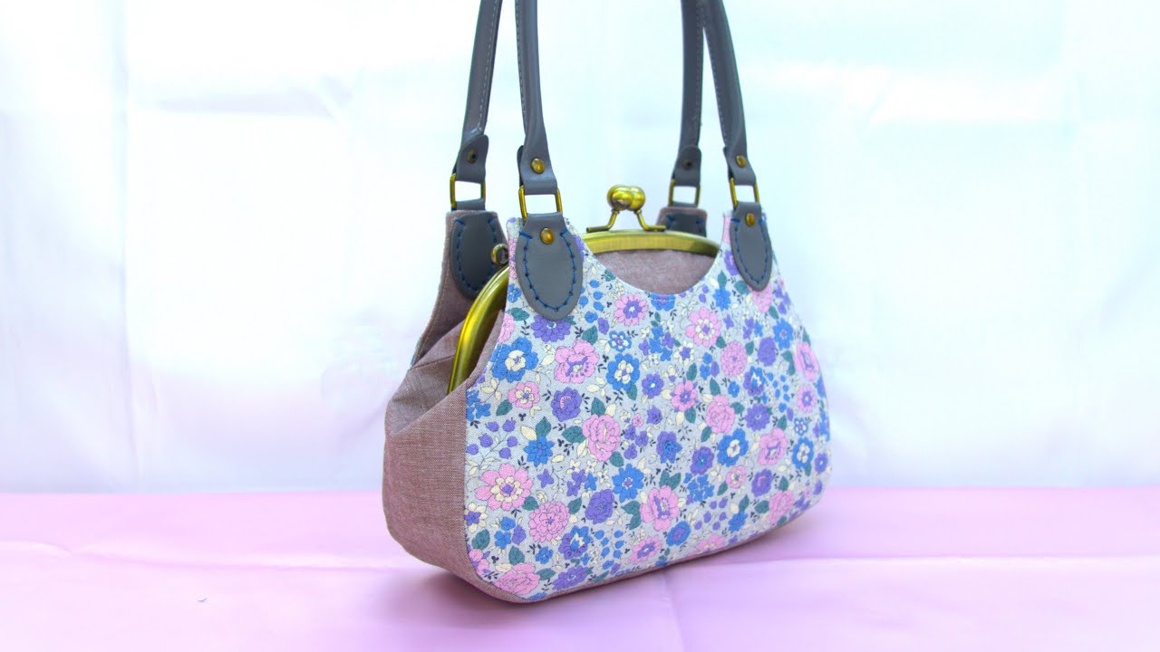 がま口バッグ作り方　あおりポケット付き　how to make a bag