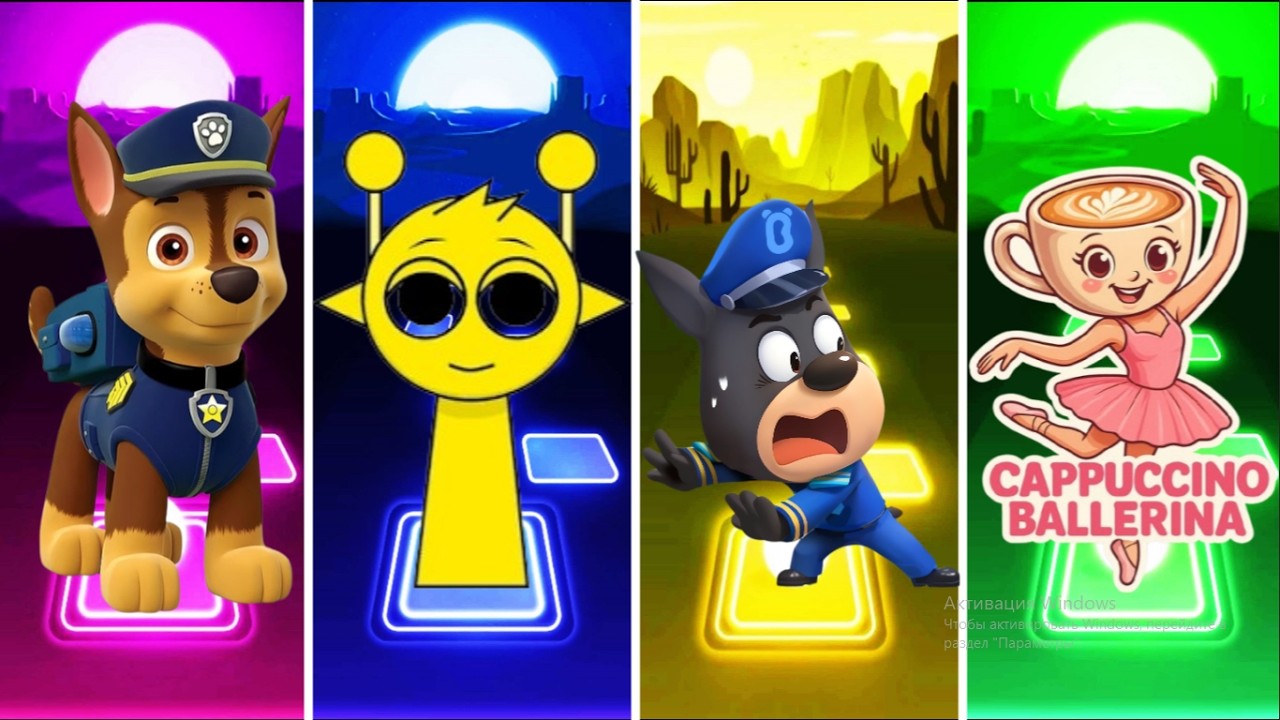 PAW PATROL RYDER 🆚 INCREDIBOX SPRUNKI 🆚 SHERIFF LABRADOR 🆚 BRAINROT BALLERINO COPPUCCINO | Tiles Hop