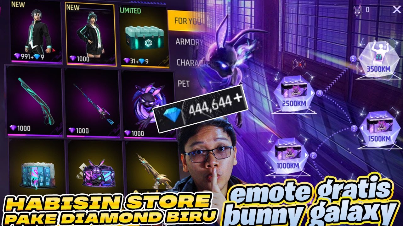 BORONG STORE DIAMOND UNGU PAKE DIAMOND BIRU! CARA DAPET EMOTE GRATISAN BUNNY GALAXY!