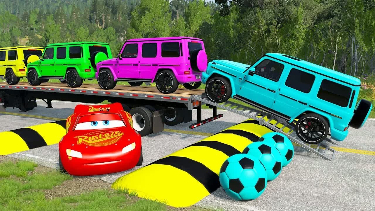 Flatbed Truck McQueen | Transportation with Truck - Pothole vs Car #90| BeamNG.Drive Gameplay