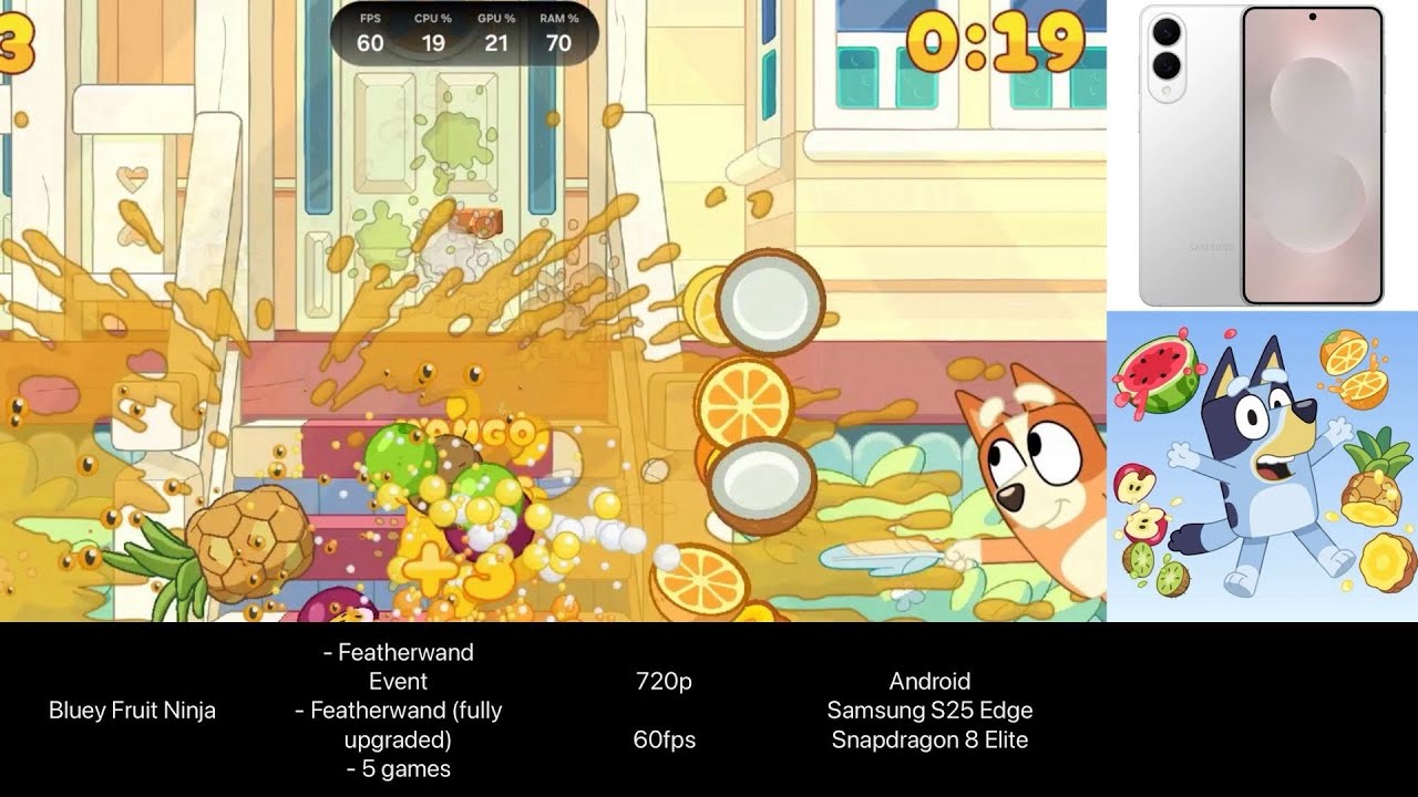 Bluey Fruit Ninja (Android) 5 games of Featherwand (fully upgraded wand)