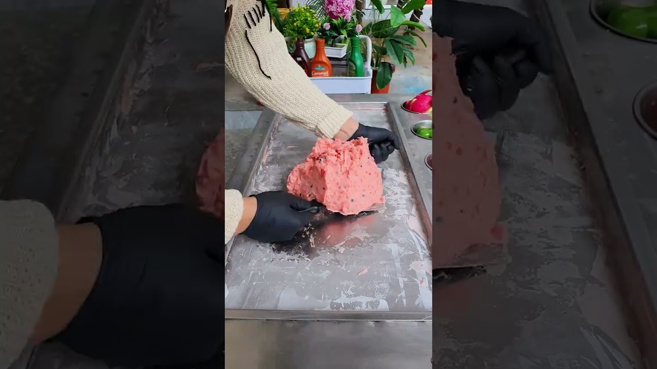 Street Watermelon Ice Cream Rolled Fresh Fruity And Creamy Treat #shorts #satisfying #icecream