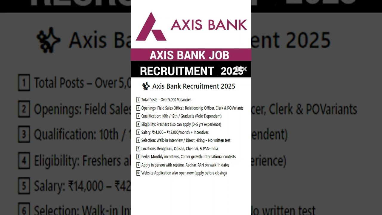 ✨ Axis Bank Recruitment 2025 &ndash; Freshers Hiring Across India!No Written Exam Required | Apply Now