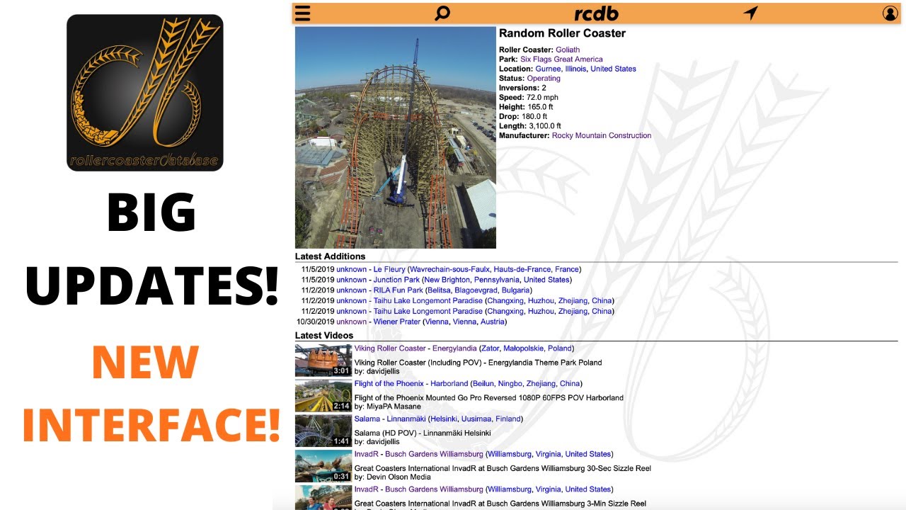 HUGE New Roller Coaster Database (RCDB) Update! Modernized Interface and New Features!