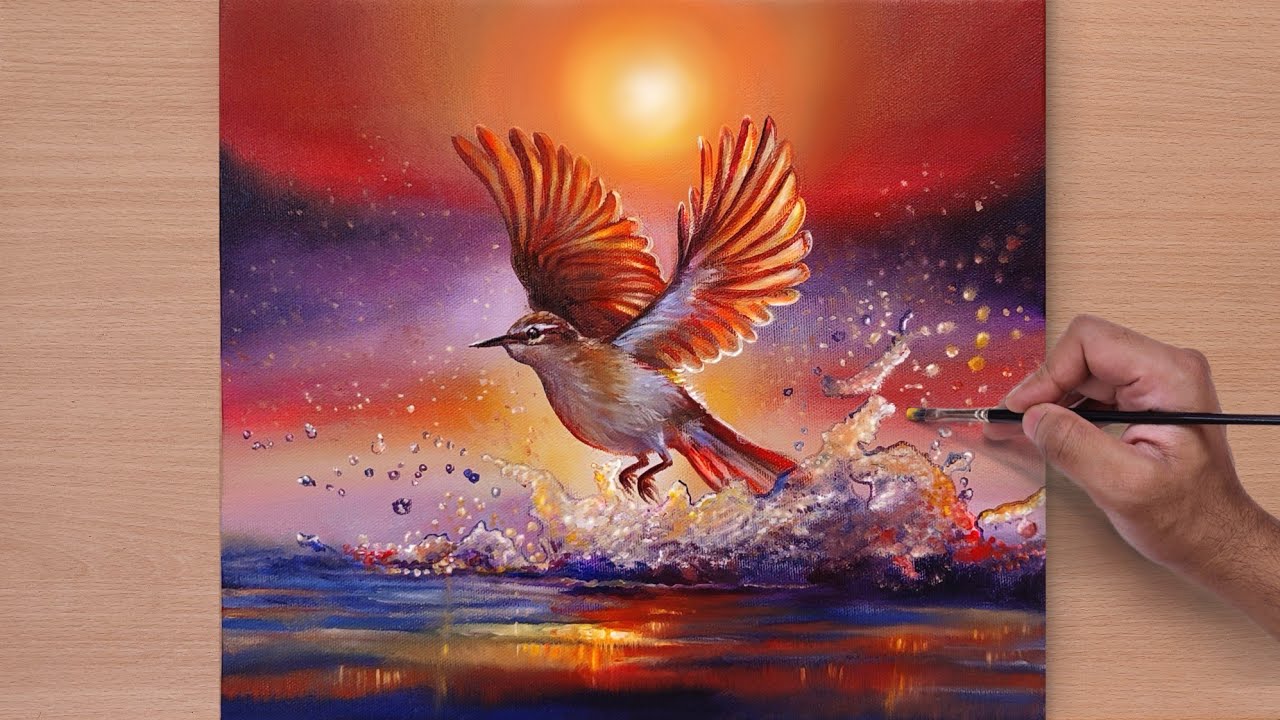 How to Paint a Bird at Sunset / Acrylic Painting / STEP BY STEP #26