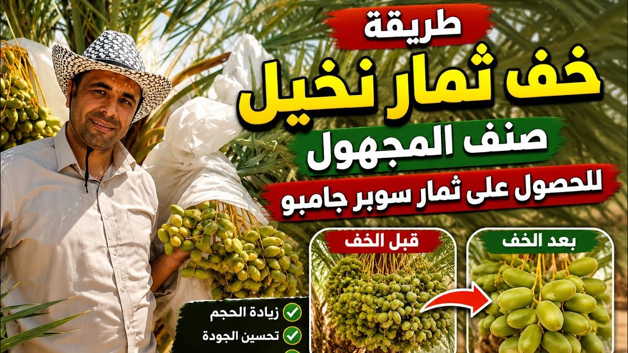 طريقه خف ثمار نخيل صنف المجهول للحصول علي ثمار سوبر جامبو