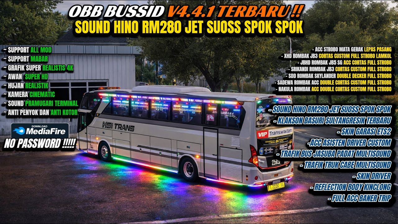 UPDATE !! OBB BUSSID V4.4.1 TERBARU SOUND HINO RM280 JET DARAT SUOSSS GRAFIK ETS2 HD FULL ROMBAK BUS