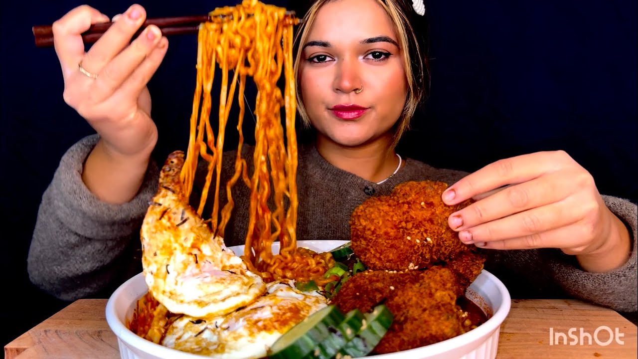 🔥Fire mukbang buldak with crispy chicken🍗🥵