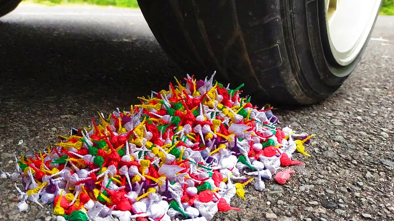 EXPERIMENT ON RUNNING OVER A FLOATED FIREWORK WITH A CAR #asmr #eksperimen #experiment 