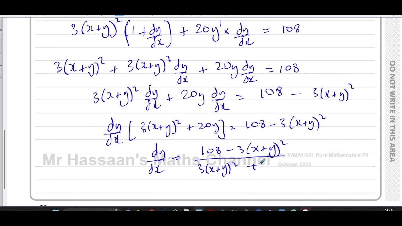 WMA14/01, IAL, (Edexcel), P4, October 2022, Q11, Implicit Differentiation, Stationary Points
