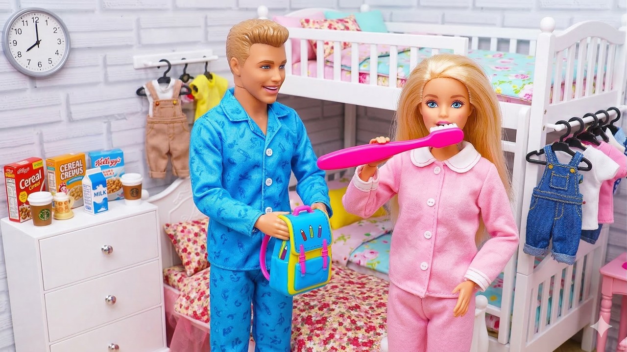 Barbie Ken Bedroom Pink House Morning Routine Bed Two Dress Up Doll Play Toys 인형놀이 일상 드라마 장난감 |보라미TV