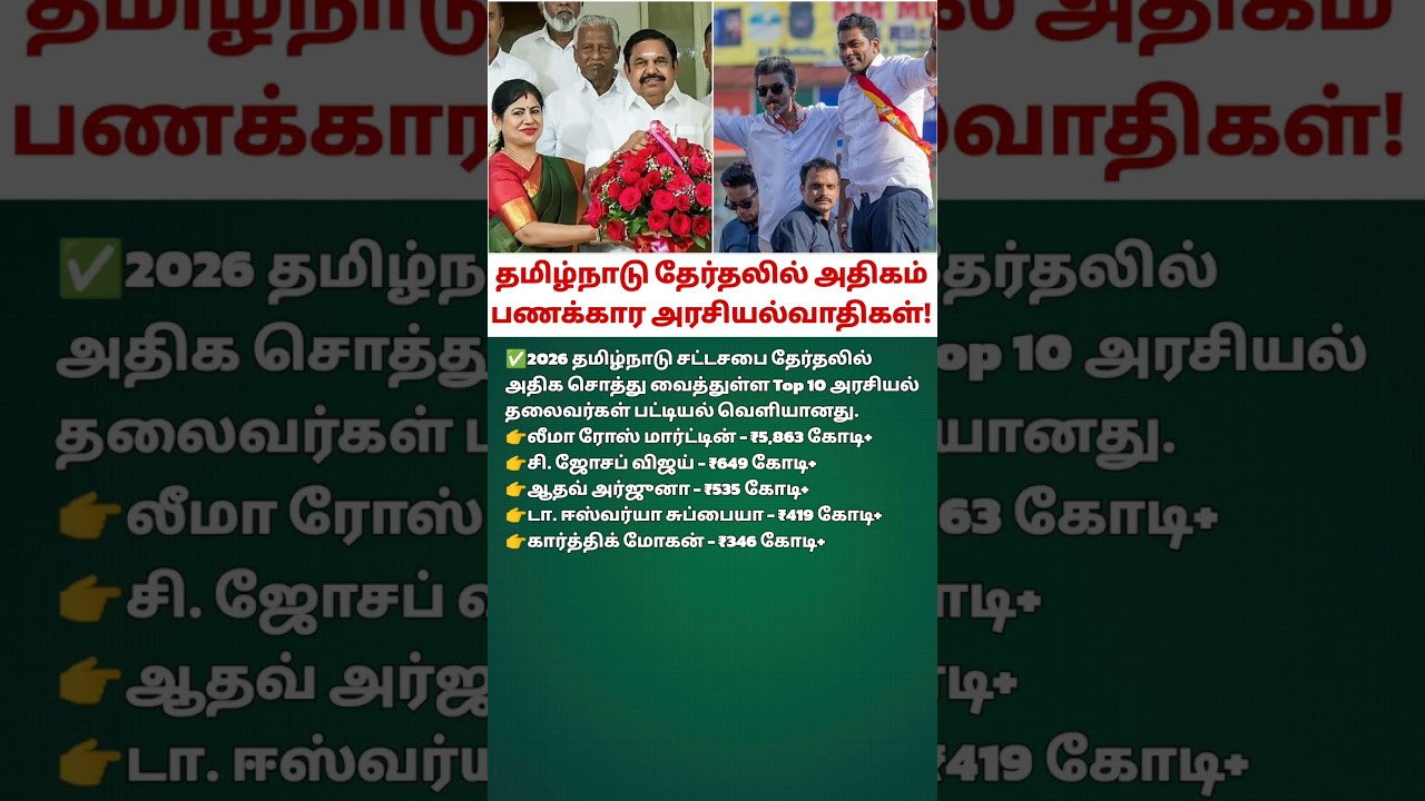 Top 10 Richest Politicians in Tamil Nadu Elections 2026 | Asset List Revealed 💰