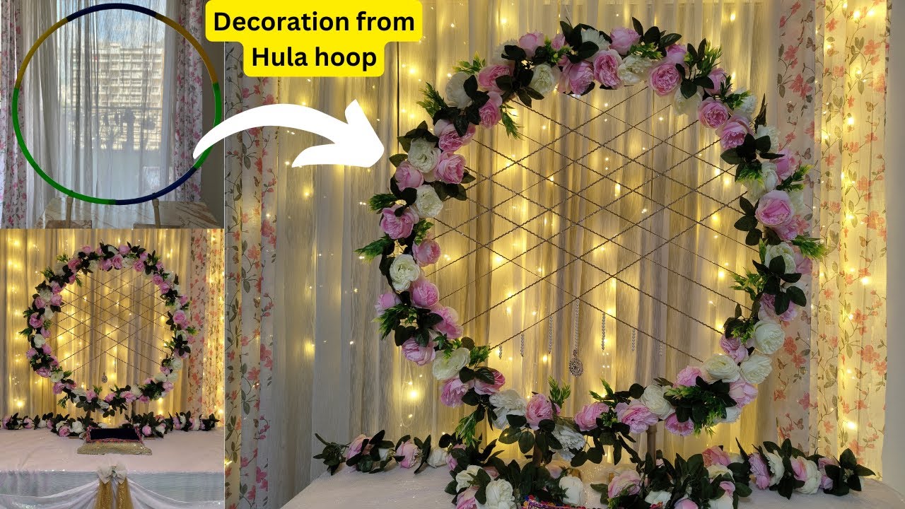 Ganpati decoration 2023 | Hula Hoop Decoration | Flower decoration ideas home DIY , Simple and easy