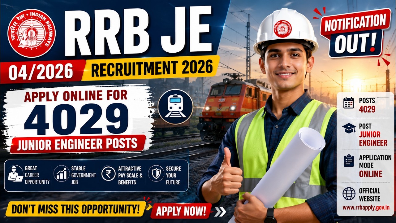 RRB JE 04/2026 Recruitment 2026 Notification Out - Apply Online for 4029 Junior Engineer Posts