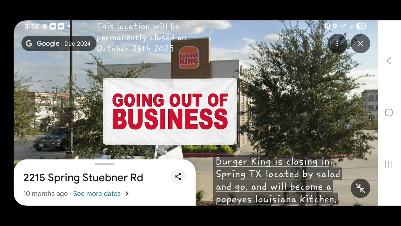 Burger King is closing in Spring TX located near the salad and go. And will become Popeyes 