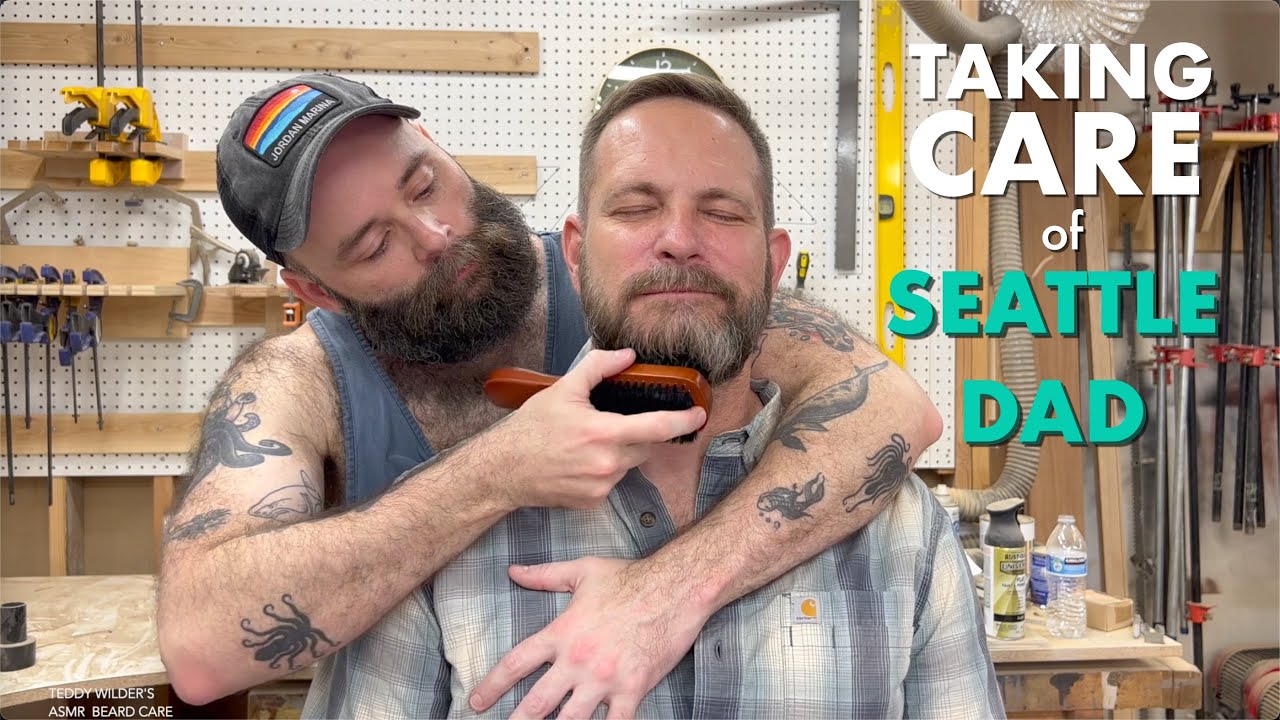 🐻 Taking Care of Seattle Dad | Two Daddies Beard Brushing in a Workshop | Gentle Male ASMR Video