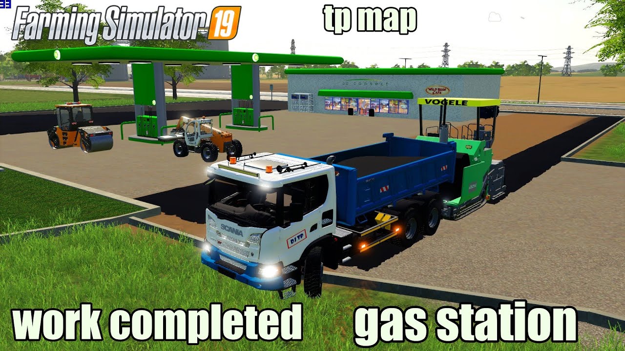 Asphalting Finished at the Gas Station Look what it Looks like TIMELAPSE/PUBLIC WORKS/Farming Sim19