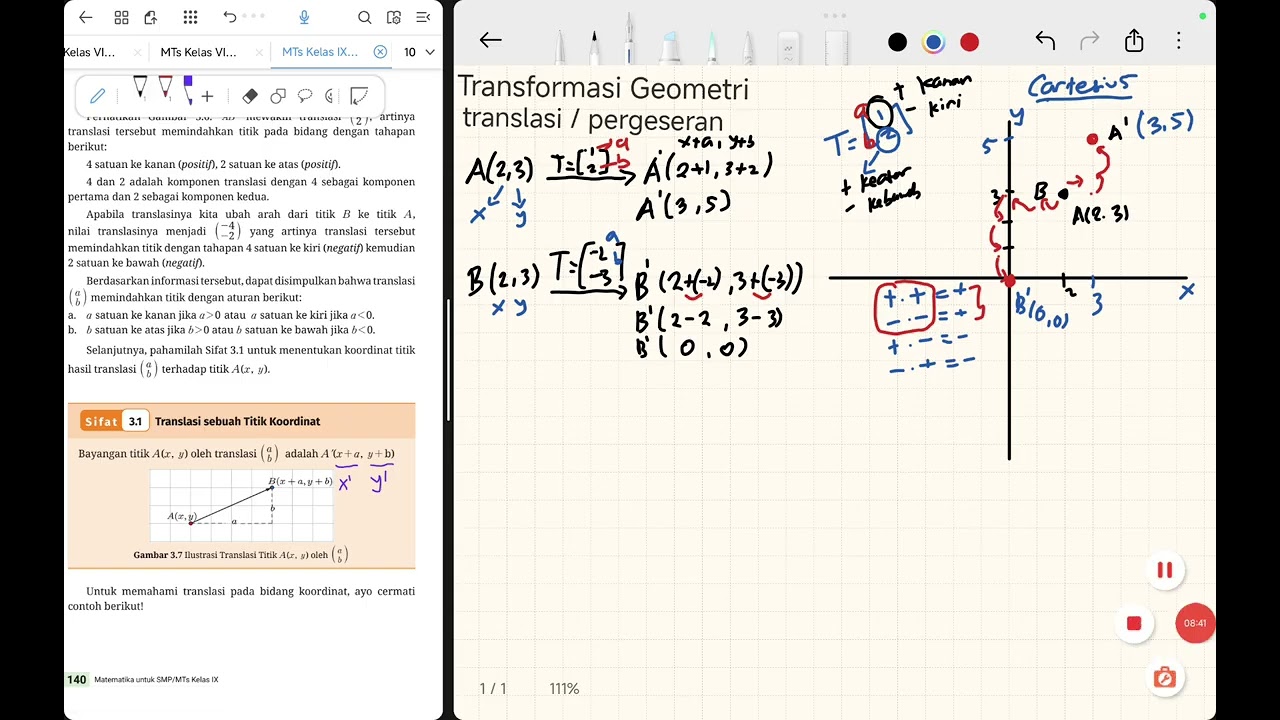 Video pembelajaran matematika kelas 9 SMP  tentang Transformasi Geometri TRANSLASI (pergeseran).
