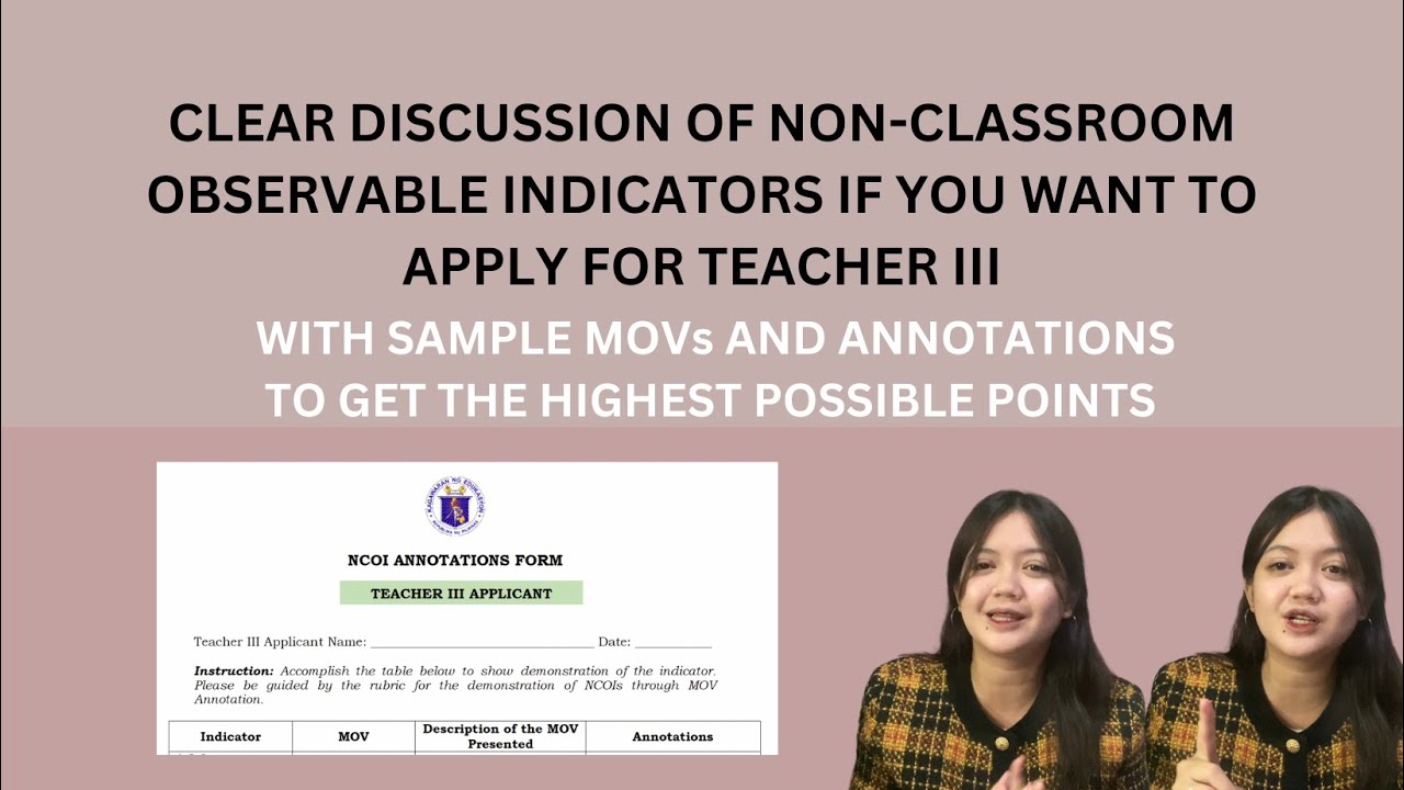 NON-CLASSROOM OBSERVABLE INDICATORS (NCOI) FOR TEACHER III APPLICANT W/ SAMPLE MOVs and ANNOTATIONS
