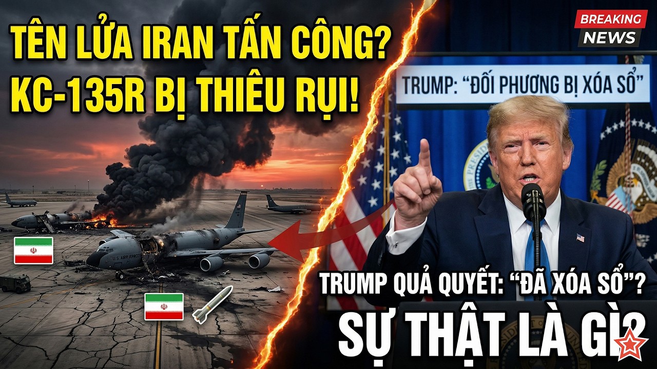 Bẽ b&agrave;ng, T&ecirc;n lửa Iran thi&ecirc;u rụi m&aacute;y bay Mỹ, ngay khi &ocirc;ng Trump n&oacute;i xo&aacute; sổ đối phương