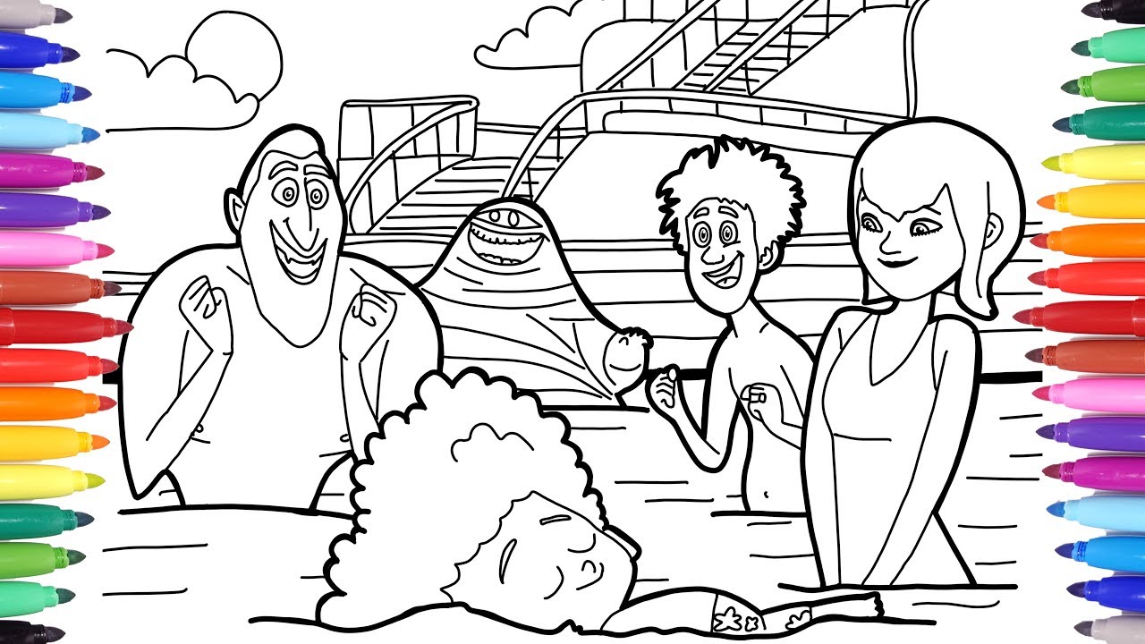 Hotel Transylvania 3 Summer Vacation, Dracula Dennis Mavis in the Swimming Pool Coloring Pages