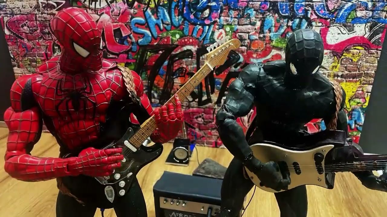 Spiderman spielt Metal-Gitarre