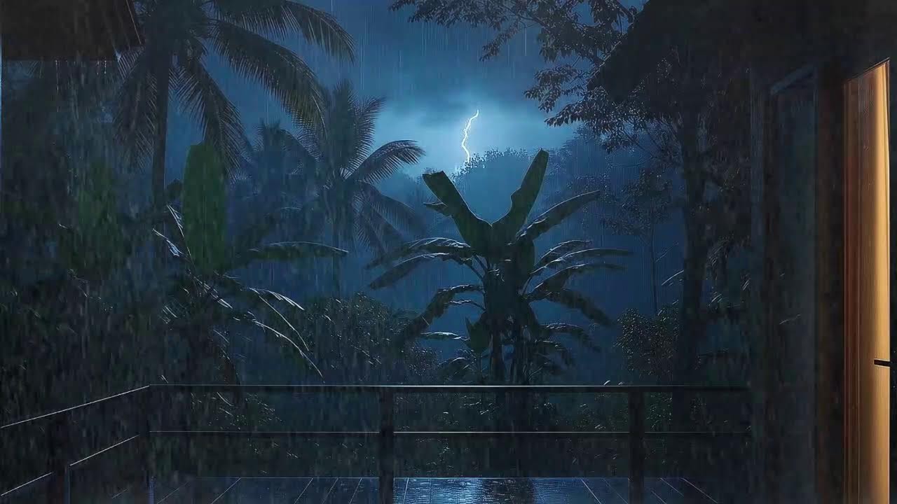Deep Sleep Tonight with Steady Rain Sounds and Soft Thunder Echo at Cabin Terrace 🌧️