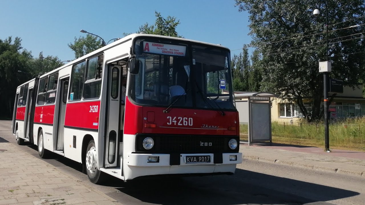 Kraków Linia A Kombinat - Cracovia Stadion. Przejazd Ikarusem 280