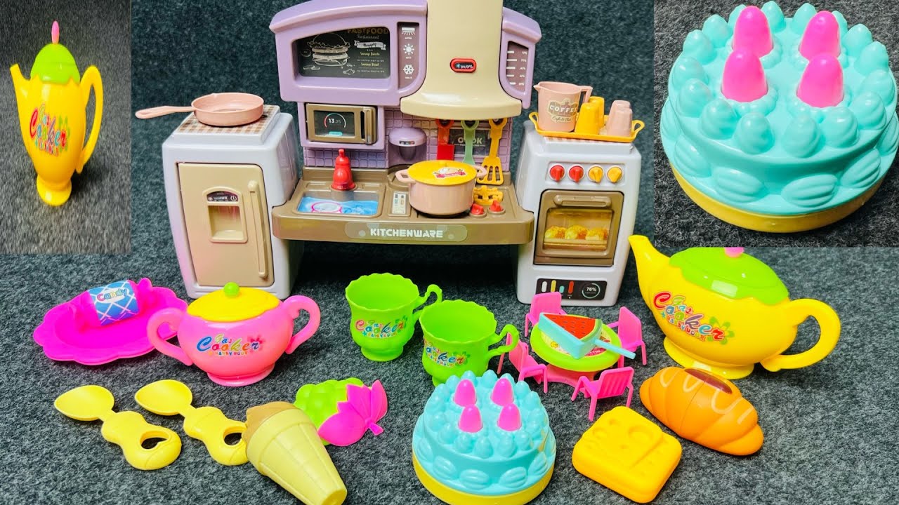 6 minutes Satisfying Kitchen Set Unboxing and Relaxing with Plastic Tea set | ASMR
