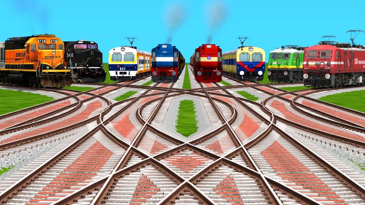 8️⃣ Trains Crossing On Bumpy Curve Forked Railroad Crossing Risky Railroad Tracks | train simulator 