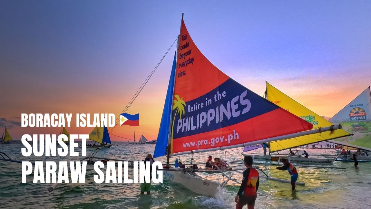 🇵🇭 [4K] Sunset Paraw Sailing in Boracay Island, Philippines | Walking Tour