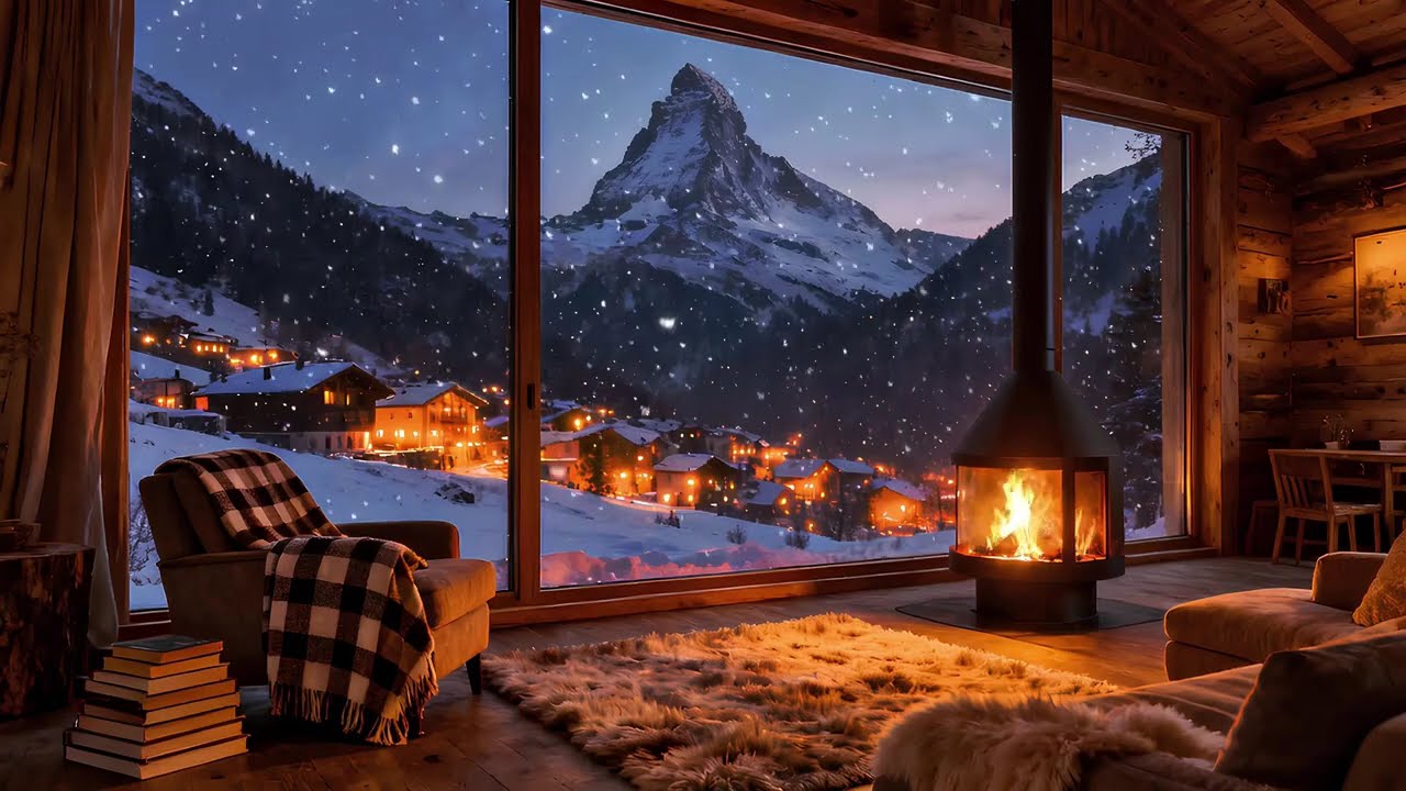 Snowy Cabin Fireplace | 4 Hours of Crackling Fire Sounds for Work, Study, Sleep, & Relaxation