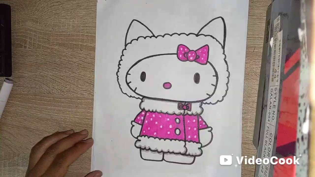 Para el día de hoy escogí dibujar una hello kitty de invierno 