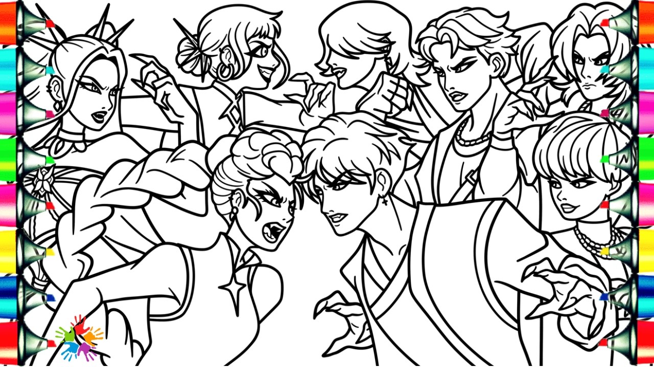 KPop Demon Hunters Satisfying Coloring Pages / Coloring Huntrix VS Saja Boys