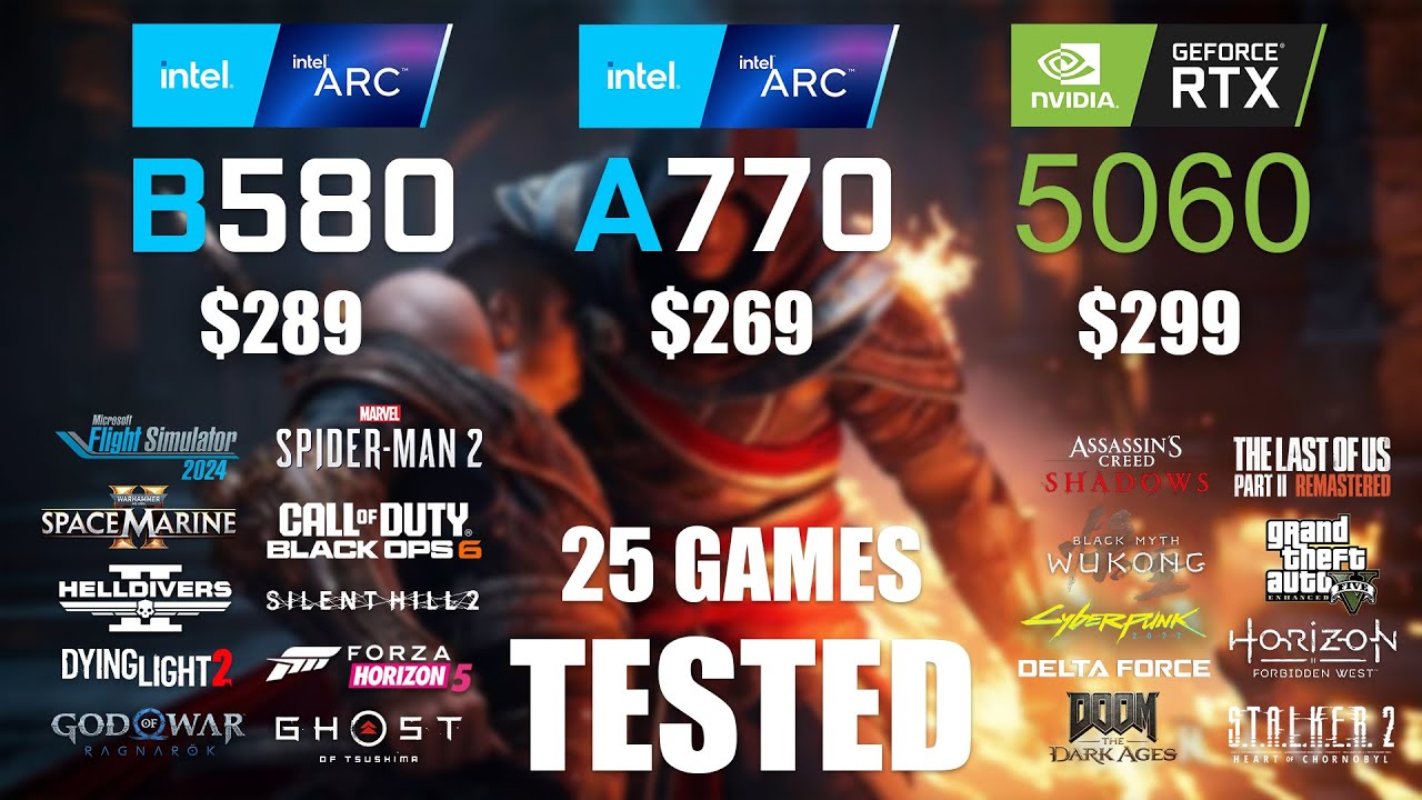 ARC B580 12GB vs ARC A770 16GB vs RTX 5060 8GB | R9 - 7950X3D | 1080p - 25 Games Tested