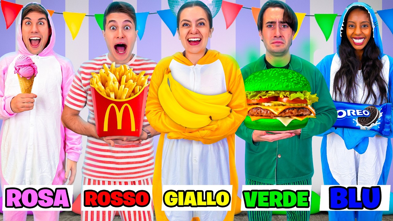 MANGIAMO SOLO CIBO DEL COLORE DEL PIGIAMA CON TUTTI I NOSTRI AMICI PER 24 ORE!🍔