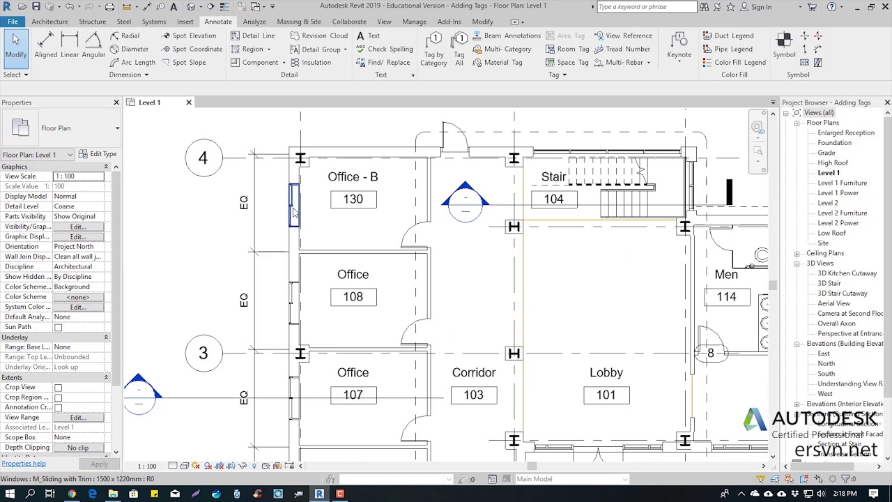 Hướng dẫn sử dụng Revit Architecture 2019 | Bài 74: Tạo tag trong Revit