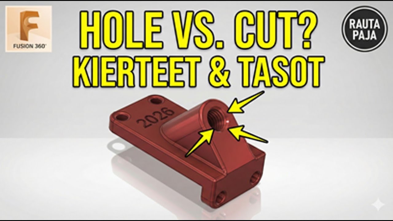 Fusion 360 Perusteet: Kierteet, Kaltevat tasot & Tekstin upotus (Tutorial)