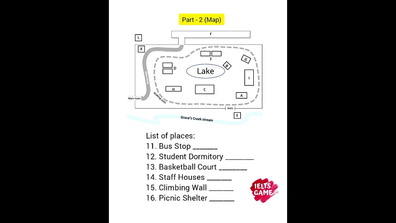 IELTS Listening Map Practice | Real Exam Questions | Grace's Creek Activity Camp